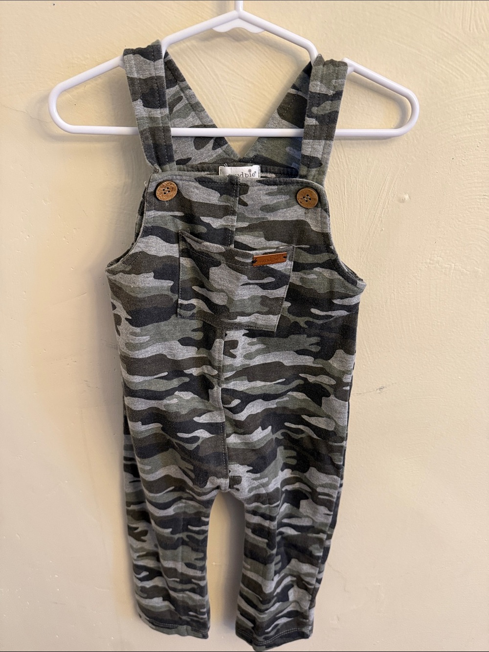 Mud Pie Gray & Olive Camo Baby Overalls